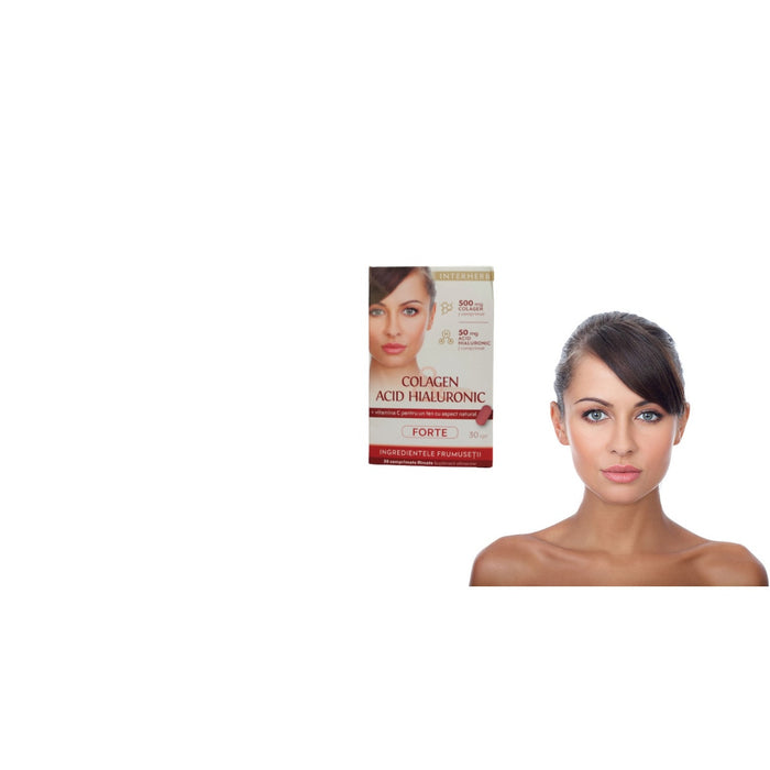 Supliment alimentar Interherb Colagen și Acid Hialuronic Forte, cu vitamina C, 30 comprimate
