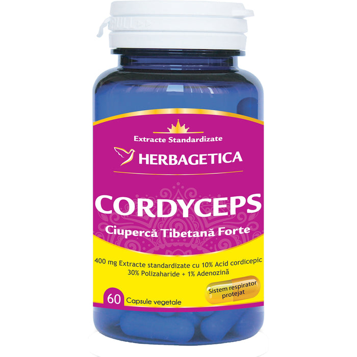 Supliment alimentar Herbagetica Cordyceps Ciupercă Tibetană Forte, 60 capsule vegetale