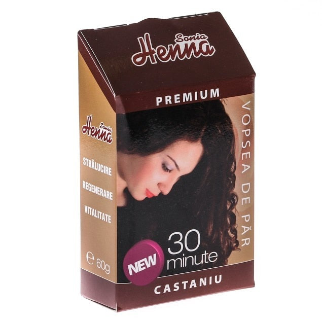 Vopsea de păr Henna Sonia Premium Castaniu, pudră fără amoniac, 60 g