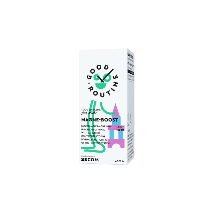 Supliment alimentar Good Routine Magne-Boost pentru copii, cu magneziu și vitamina B6, aromă de căpșuni, 150 ml