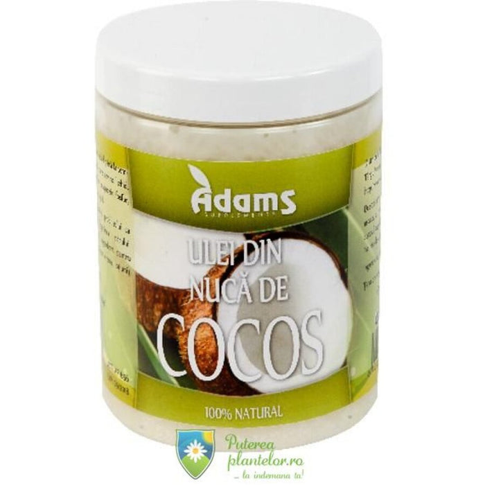 Ulei de cocos Adams, pentru alimentație și utilizare cosmetică, 1000 ml