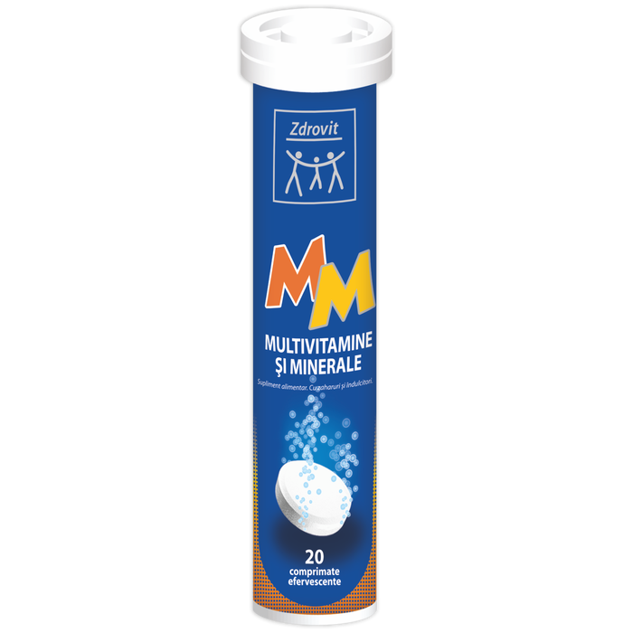 Supliment alimentar Zdrovit Multivitamine + Minerale, aromă de mandarine, 20 comprimate efervescente