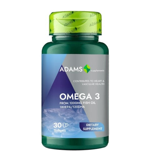Supliment alimentar Adams Vision Omega 3, ulei de pește 1000 mg, 30 capsule gelatinoase moi