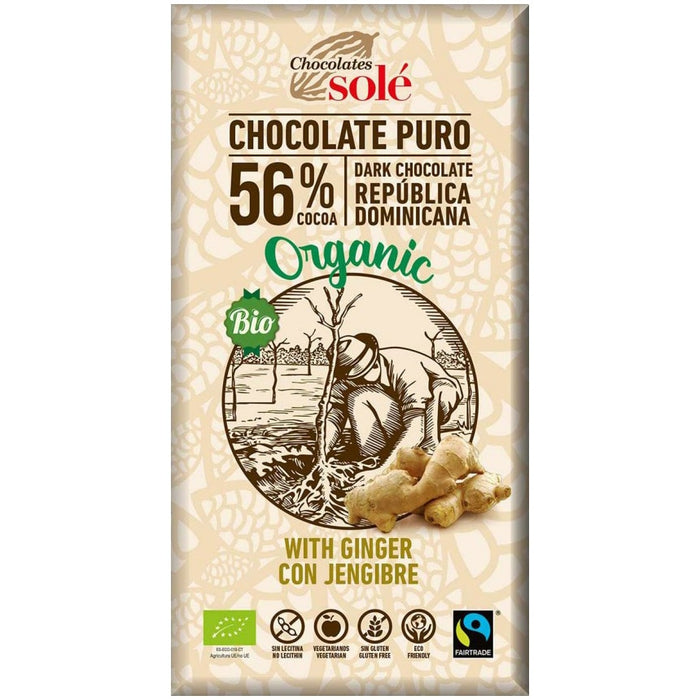 Ciocolată neagră Chocolates Sole cu ghimbir, 56% cacao, 100 g