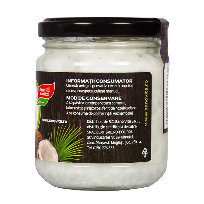Ulei de cocos extravirgin ecologic Sano Vita, 200 ml
