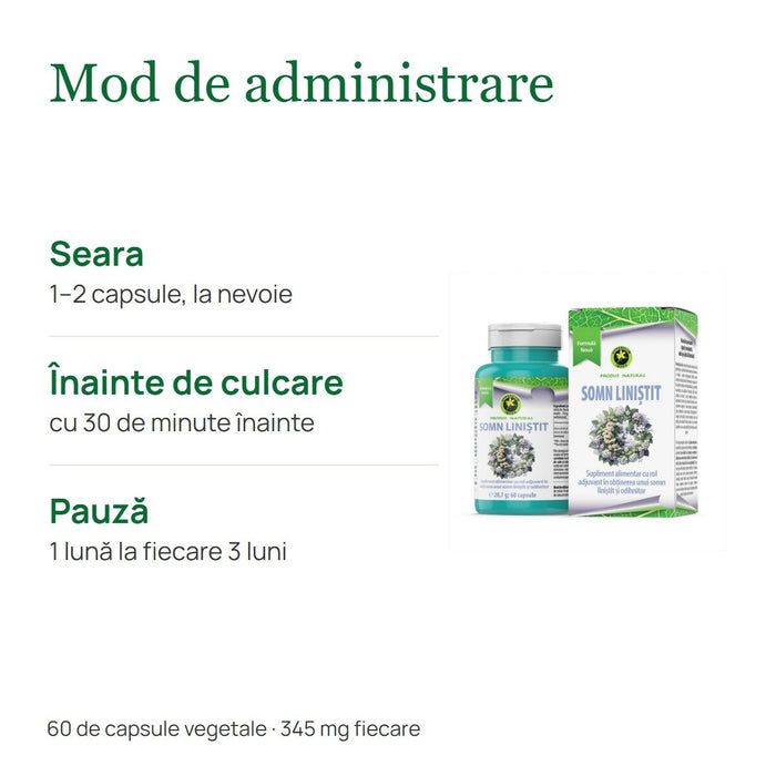 Supliment alimentar Hypericum Somn Liniștit cu melatonină, tei și valeriană, 60 capsule