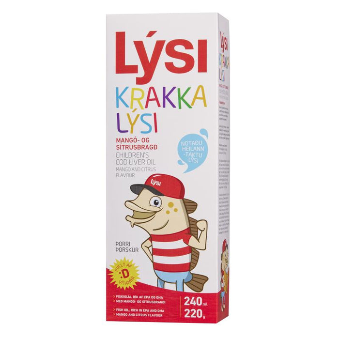 Supliment alimentar Lysi, ulei din ficat de cod pentru copii cu aromă naturală de mango, 240 ml