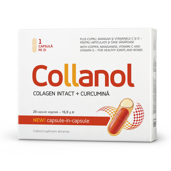 Supliment alimentar Vitaslim Collanol, cu colagen intact și curcumină, 20 capsule