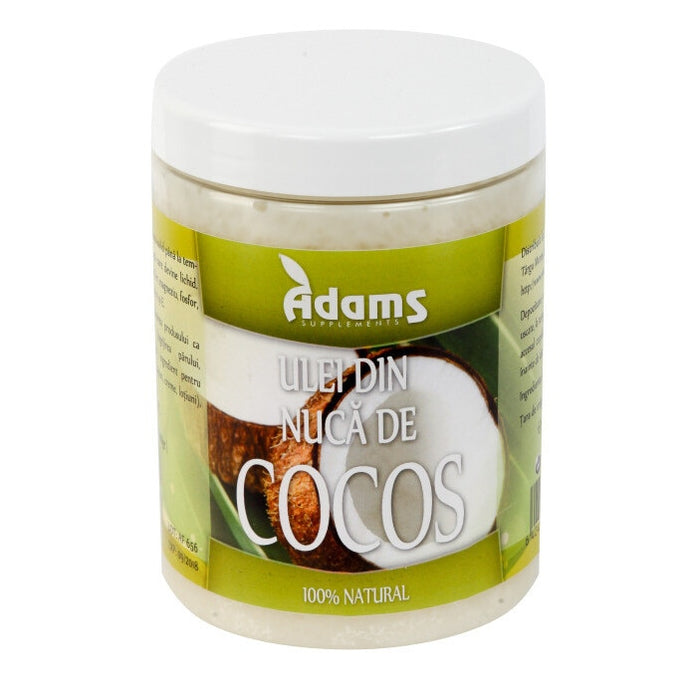 Ulei de cocos Adams, pentru alimentație și utilizare cosmetică, 1000 ml