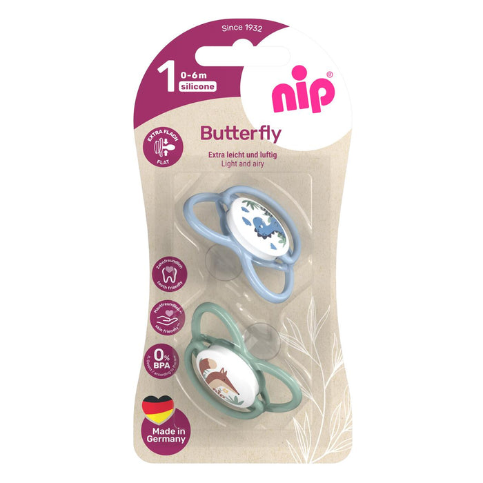 Suzetă Nip Butterfly, din silicon, anatomică, pentru 0–6 luni, 2 bucăți