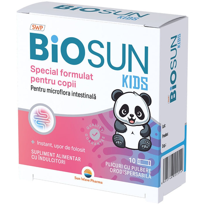 Supliment alimentar Sun Wave Pharma BioSun Kids, cu culturi probiotice, pentru copii, 10 plicuri