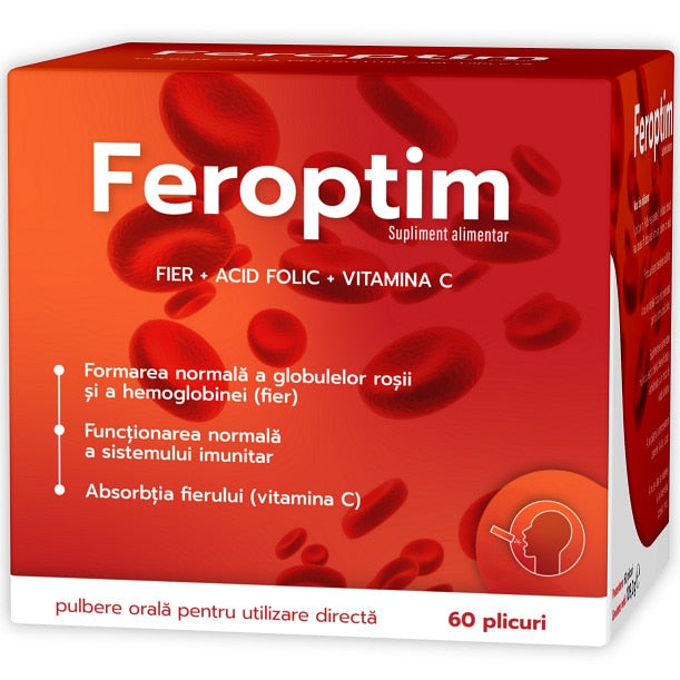 Supliment alimentar Zdrovit Feroptim cu fier, vitamina C și acid folic, 60 plicuri