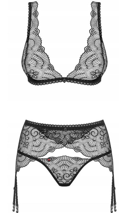 Set 3 piese damă, Obsessive, Poliamidă, Negru, L/XL