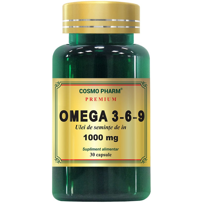 Supliment alimentar Premium Omega 3-6-9 cu ulei din semințe de in, 1000 mg, 30 capsule