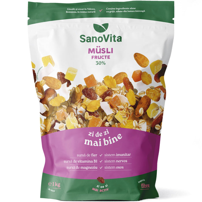 Musli cu fructe SanoVita, pungă cu fermoar, 1 kg