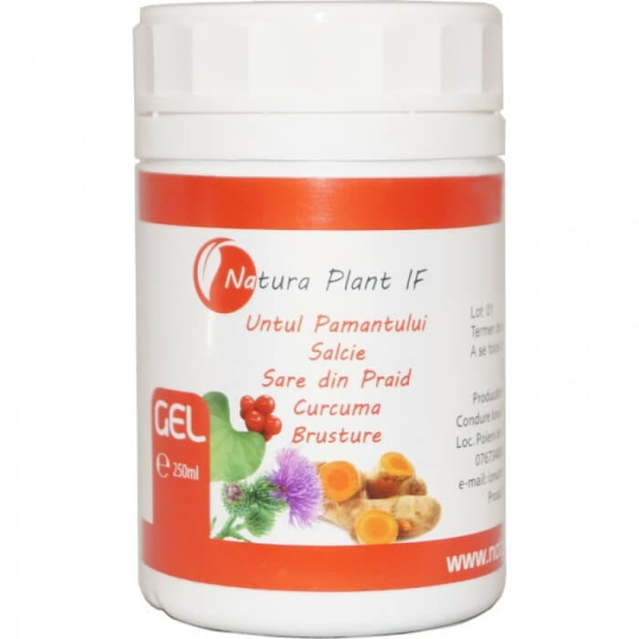 Gel pentru corp Natura Plant cu untul-pământului, salcie, sare din Praid, curcuma și brusture, 250 ml