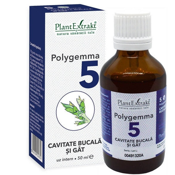 Supliment alimentar PlantExtrakt Polygemma 5 pentru cavitatea bucală și gât, 50 ml