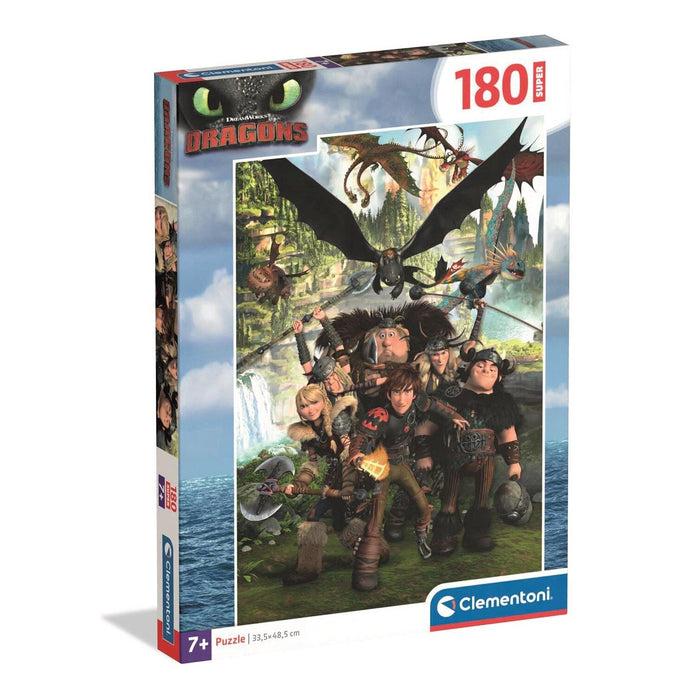 Puzzle Clementoni How to Train Your Dragon, 180 piese, 7+ ani, 33,5 × 48,5 cm