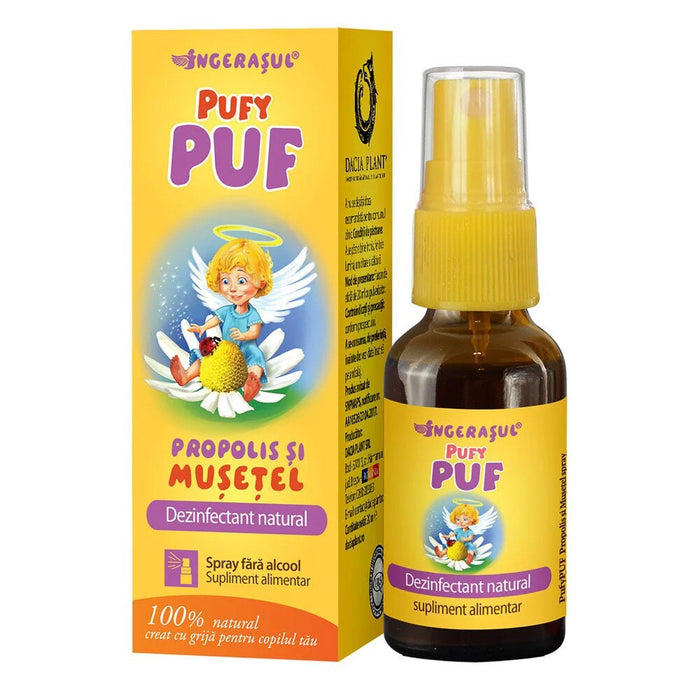 Supliment alimentar Dacia Plant Pufy Puf cu propolis și mușețel, fără alcool, spray, 20 ml