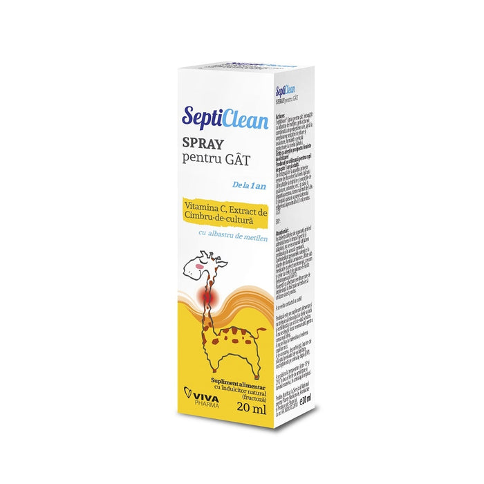 Spray pentru gât Viva Pharma SeptiClean, cu vitamina C, cimbru și albastru de metilen, 20 ml