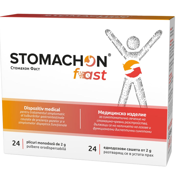 Dispozitiv medical Stomachon Fast, pulbere orodispersabilă cu arome de cola și lămâie, 24 plicuri x 2 g