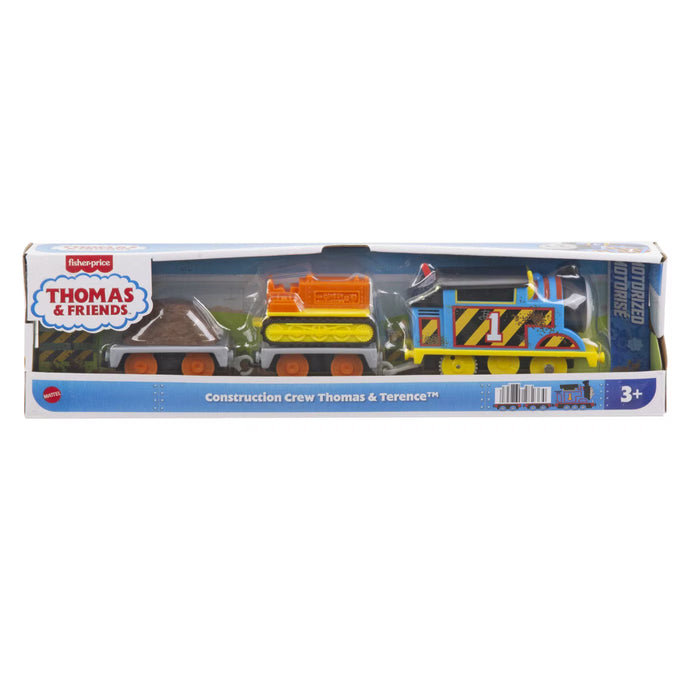 Locomotivă de jucărie Mattel Thomas TrackMaster, Construction Crew Thomas & Terence, 2 vagoane, 3+ ani
