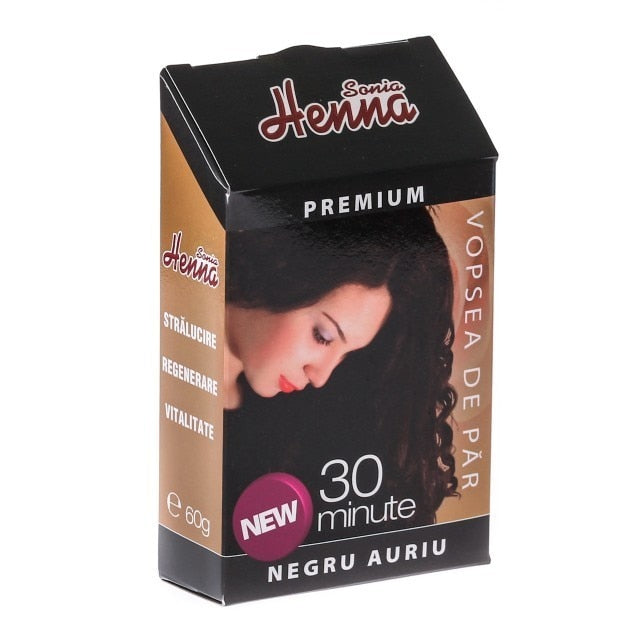 Vopsea de păr Henna Sonia Premium, nuanța Negru Auriu, pudră, 60 g