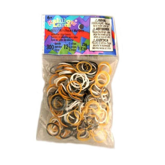 Elastice Rainbow Loom, Metalic Mix, 300 buc, Auriu metalizat