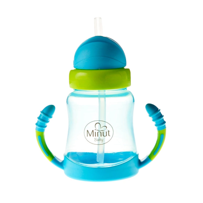 Cană cu pai Minut Baby, cu mânere și sistem anticurgere, pentru copii de la 6 luni, 210 ml