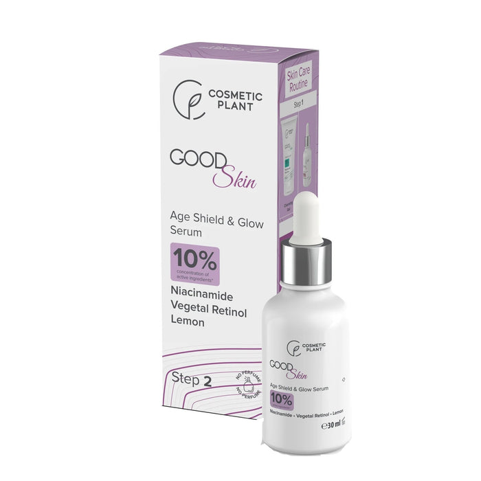 Ser pentru față Cosmetic Plant GOOD Skin Age Shield & Glow, cu niacinamidă și bakuchiol, 30 ml