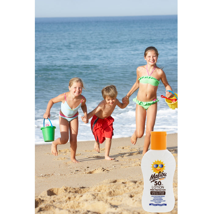 Loțiune protecție solară copii, Malibu, SPF 50, 100 ml, aloe vera