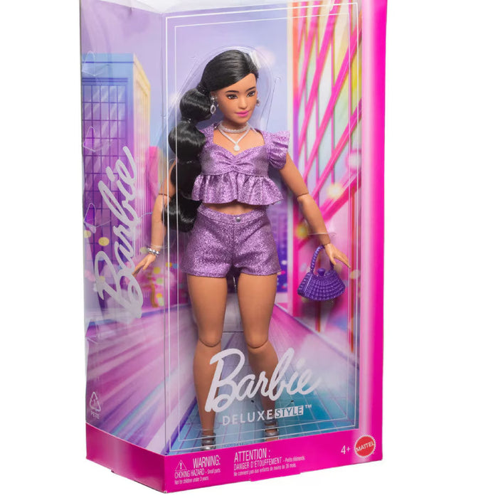 Păpușă Mattel Barbie Deluxe Style #8, ținută mov metalizată, 4+ ani