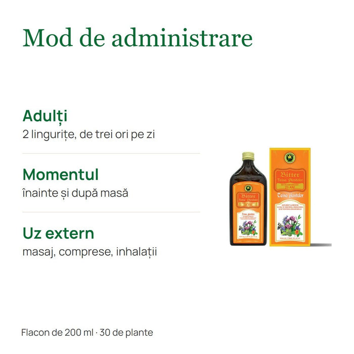 Supliment alimentar Hypericum Bitter Taina Plantelor, extract hidroalcoolic din 30 de plante, 200 ml