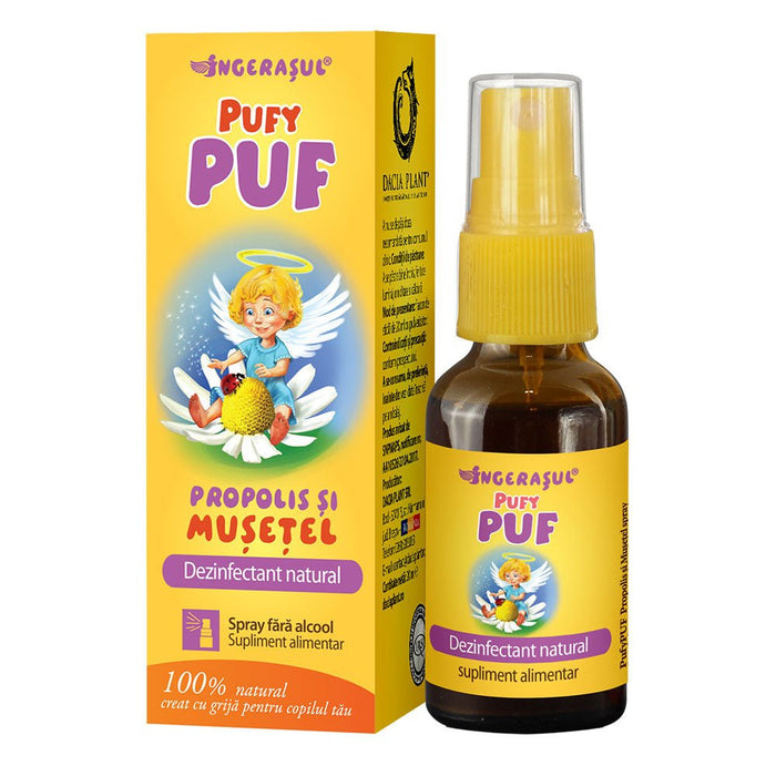 Supliment alimentar Dacia Plant Pufy Puf cu propolis și mușețel, fără alcool, spray, 20 ml