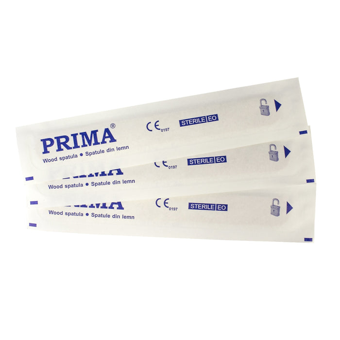 Apăsătoare de limbă sterile Prima, din lemn, ambalate individual, 100 bucăți