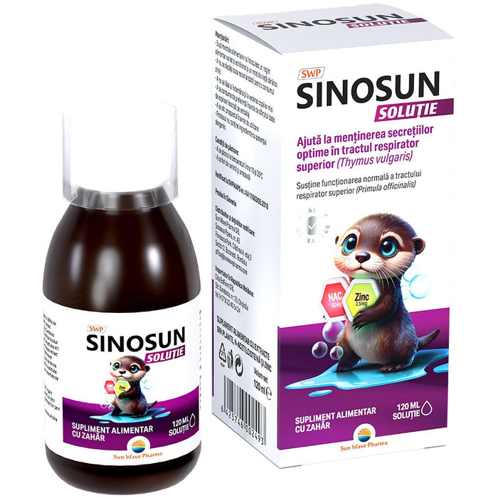 Supliment alimentar Sun Wave Pharma Sinosun, cu N-acetilcisteină și zinc, pentru copii, 120 ml