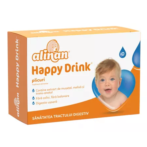 Supliment alimentar Fiterman Pharma Alinan Happy Drink, pentru bebeluși 0+, 20 plicuri x 3 g