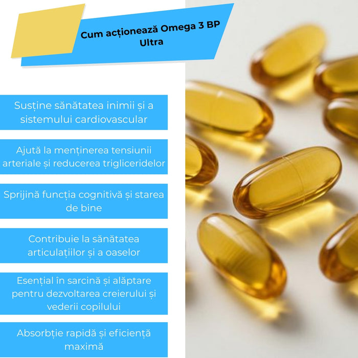 Supliment alimentar Balkan Pharmaceuticals Omega-3 BP Ultra, ulei de pește, 1300 mg, 30 capsule moi
