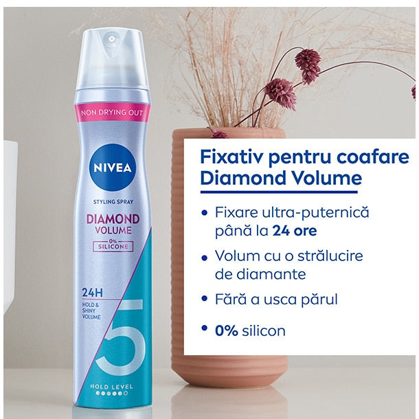 Fixativ Nivea Diamond Volume, fixare nivel 5, 250 ml