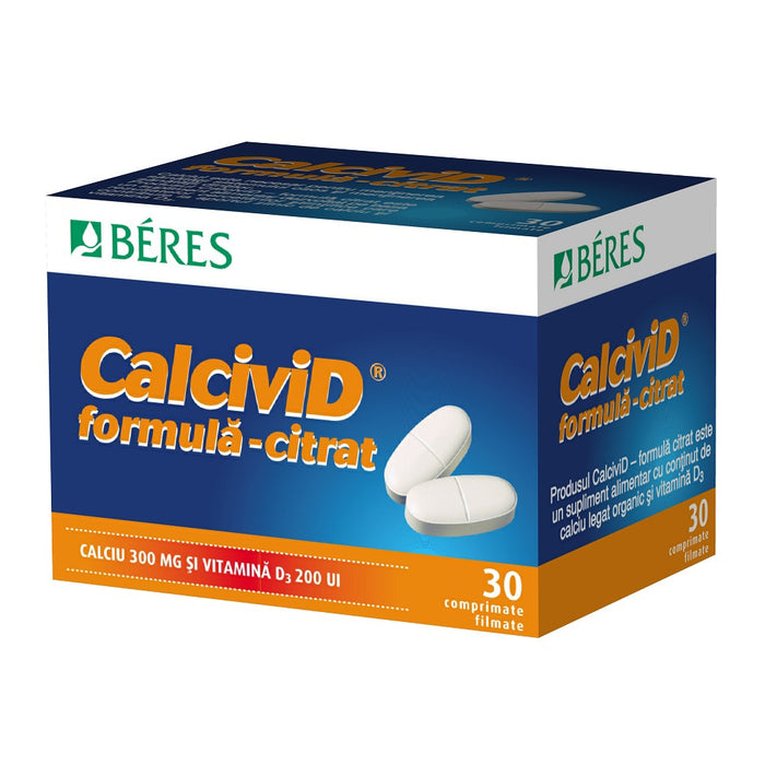 Supliment alimentar Béres Calcivid Formula-Citrat, calciu 300 mg și vitamina D3 200 UI, 30 comprimate