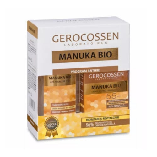Set cadou cosmetic Gerocossen Manuka Bio, cremă antirid 55+ și apă micelară