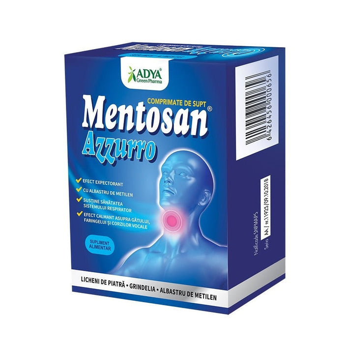 Supliment alimentar Adya Green Pharma Mentosan Azzurro, cu vitamina C și propolis, 21 comprimate de supt