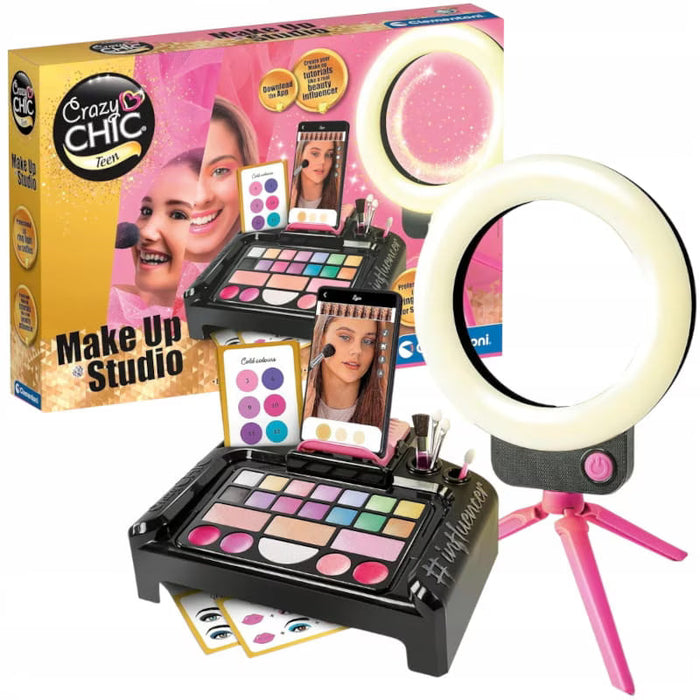 Set de machiaj Clementoni Crazy Chic Teen, Make Up Studio, lampă circulară, paletă de machiaj