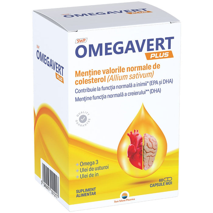 Supliment alimentar Sun Wave Pharma Omegavert Plus cu omega-3, capsule moi, 60 capsule