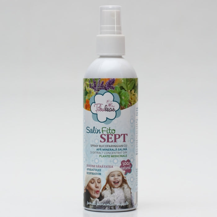 Spray bucofaringian Tibuleac Salin Fitosept, cu apă minerală salină și extract de plante medicinale, 150 ml