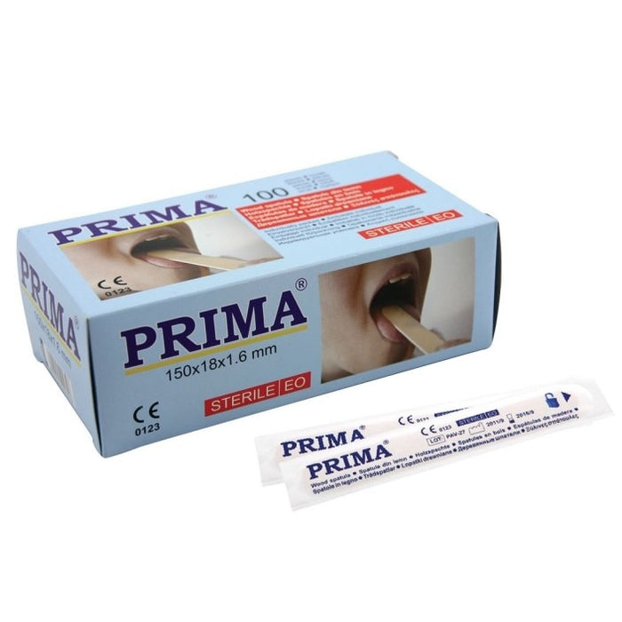 Apăsătoare de limbă sterile Prima, din lemn, ambalate individual, 100 bucăți