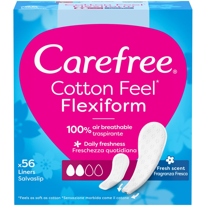 Absorbante zilnice Carefree Cotton Feel Flexiform, parfum proaspăt, respirabile, 56 bucăți