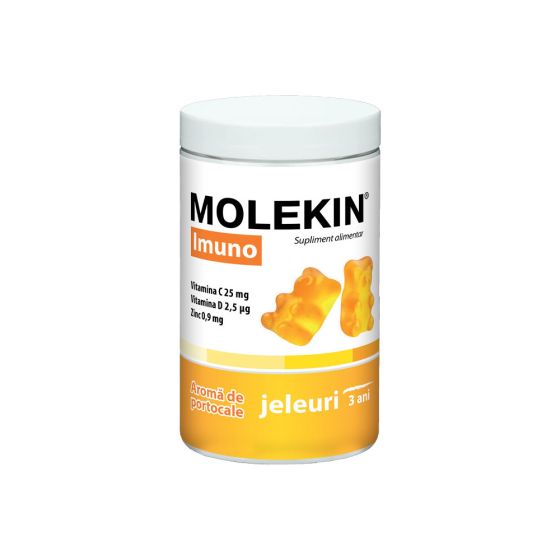 Supliment alimentar Zdrovit Molekin Imuno, vitaminele C și D și zinc, aromă de portocale, de la 3 ani, 60 jeleuri