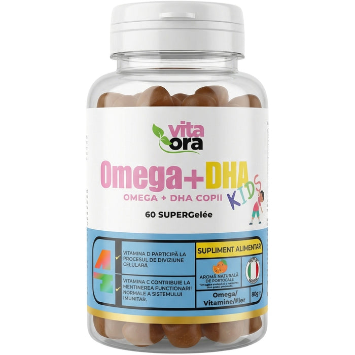 Supliment alimentar Vita Ora Omega + DHA Kids, cu aromă de portocale, 60 jeleuri