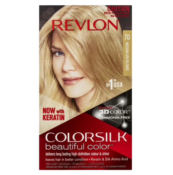 Vopsea permanentă de păr Revlon ColorSilk, nuanța 70 Medium Ash Blonde, 130 ml